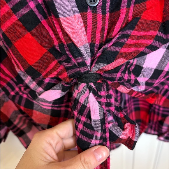 Lane Bryant Plus 18/20 Red Pink Plaid Button Down Tie Front Shirt – Cozy Fall - Picture 3 of 7